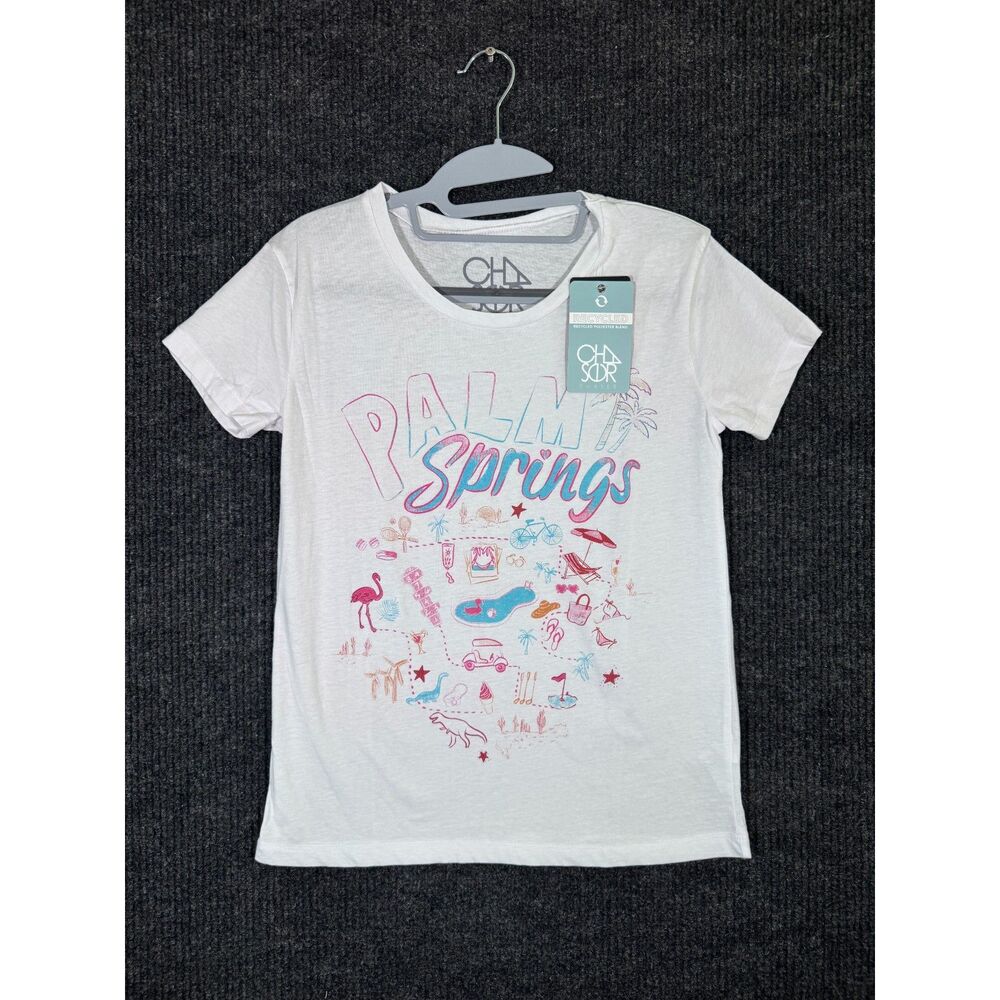 NWT Chaser Palm Springs White Graphic Tee Vintage Jersey Womens XS